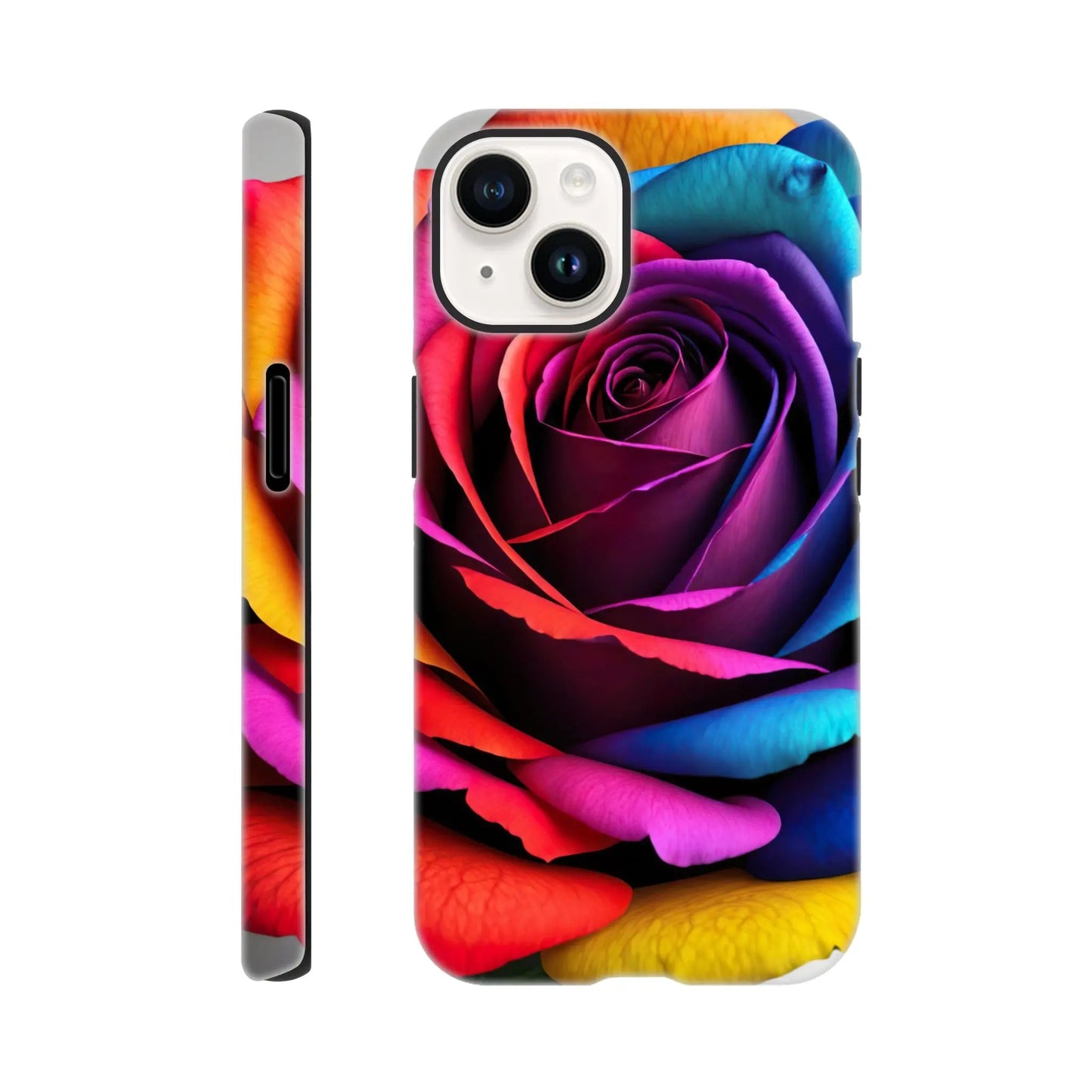 Smartphone-Hülle "Hart" - Bunte Rose - Foto Stil, KI-Kunst, Pflanzen, iPhone-14 - RolConArt