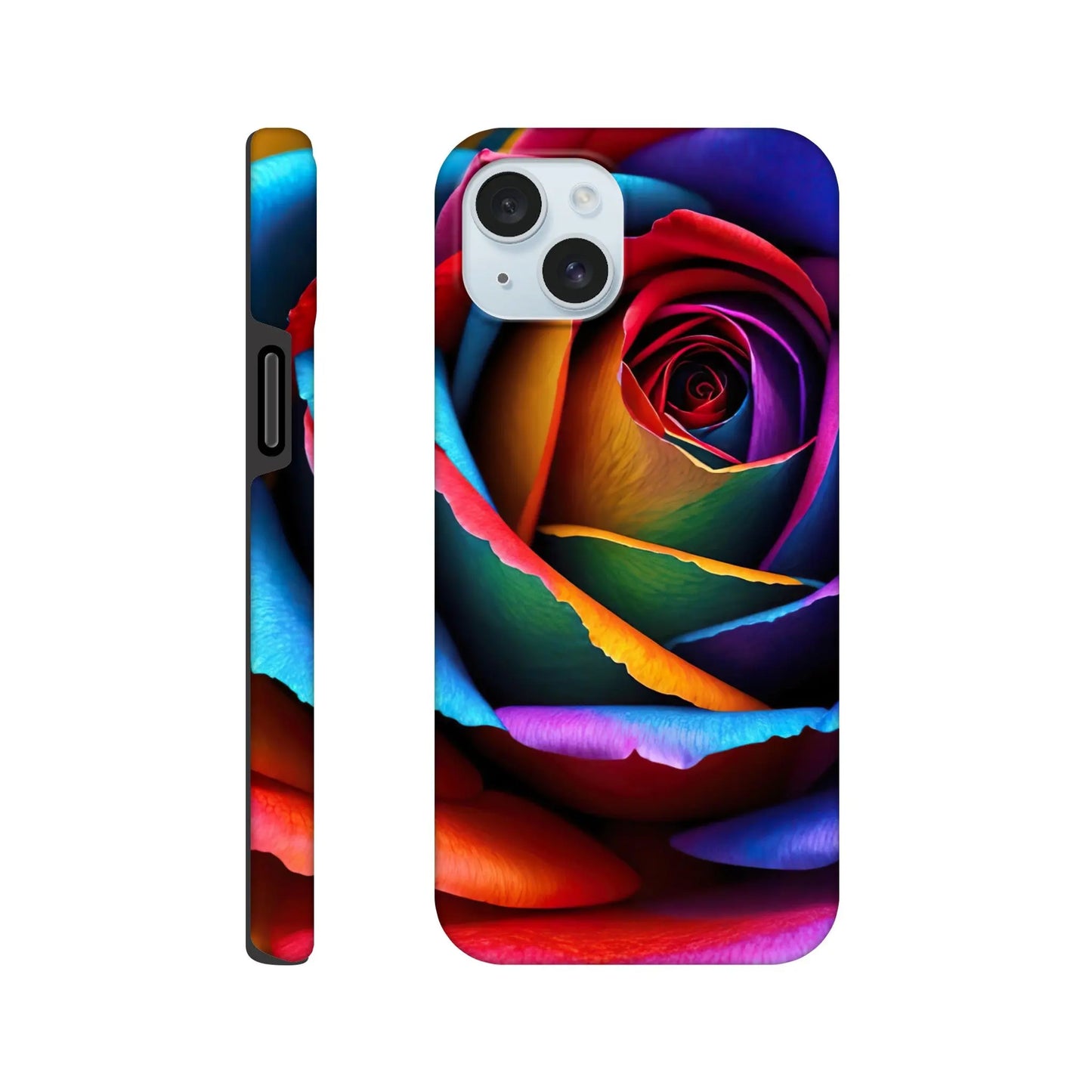 Smartphone-Hülle "Hart" - Bunte Rose - Foto Stil, KI-Kunst, Pflanzen, iPhone-15-Plus - RolConArt