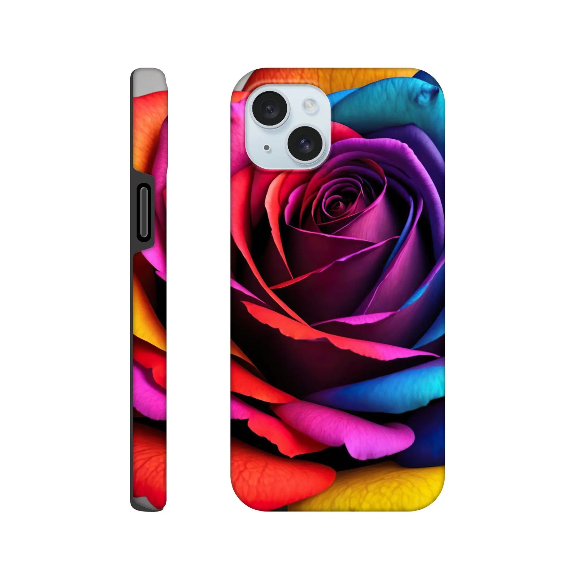 Smartphone-Hülle "Hart" - Bunte Rose - Foto Stil, KI-Kunst, Pflanzen, iPhone-15-Plus - RolConArt