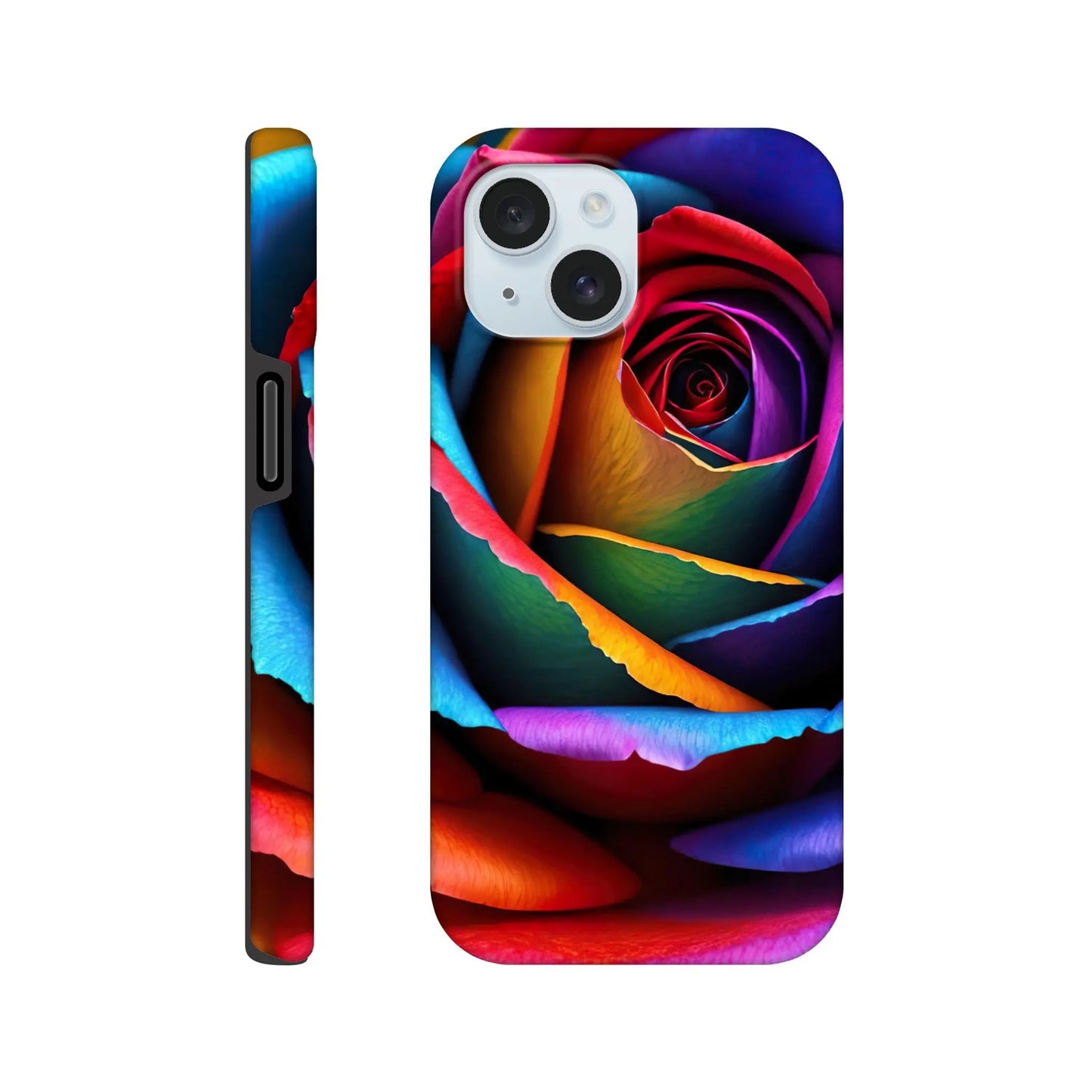 Smartphone-Hülle "Hart" - Bunte Rose - Foto Stil, KI-Kunst, Pflanzen, iPhone-15 - RolConArt