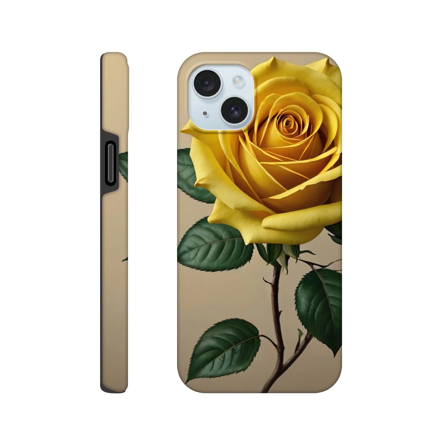 Smartphone-Hülle "Hart" - Gelbe Rose - Foto Stil, KI-Kunst, Pflanzen, iPhone-15-Plus - RolConArt