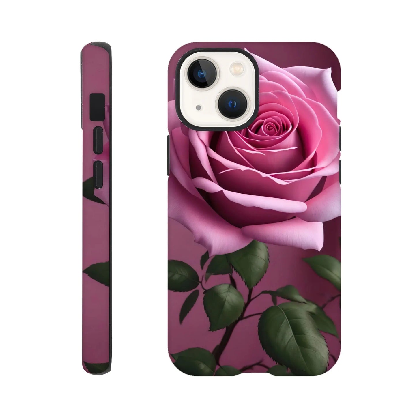 Smartphone-Hülle "Hart" - Rosa Rose - Foto Stil, KI-Kunst, Pflanzen, iPhone-13-Mini - RolConArt