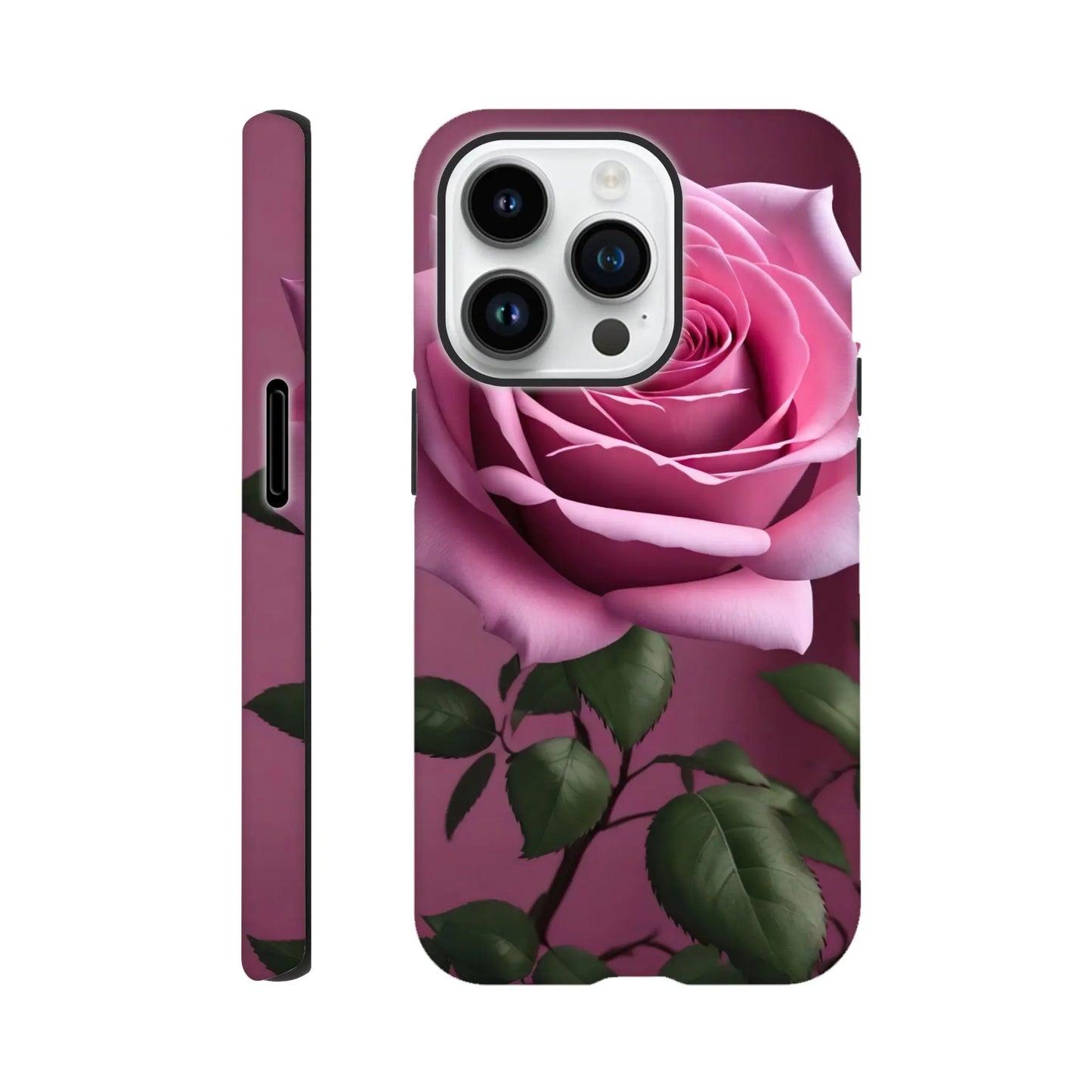 Smartphone-Hülle "Hart" - Rosa Rose - Foto Stil, KI-Kunst, Pflanzen, iPhone-14-Pro - RolConArt