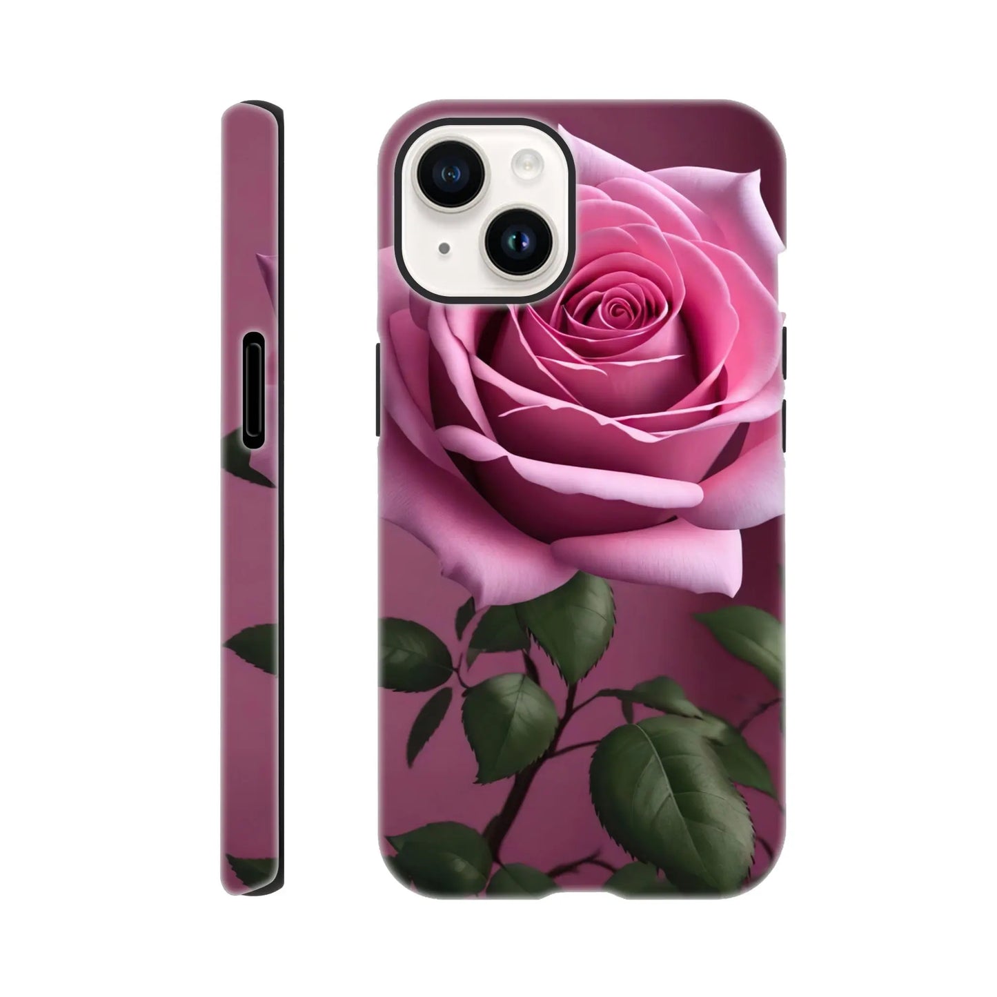 Smartphone-Hülle "Hart" - Rosa Rose - Foto Stil, KI-Kunst, Pflanzen, iPhone-14 - RolConArt