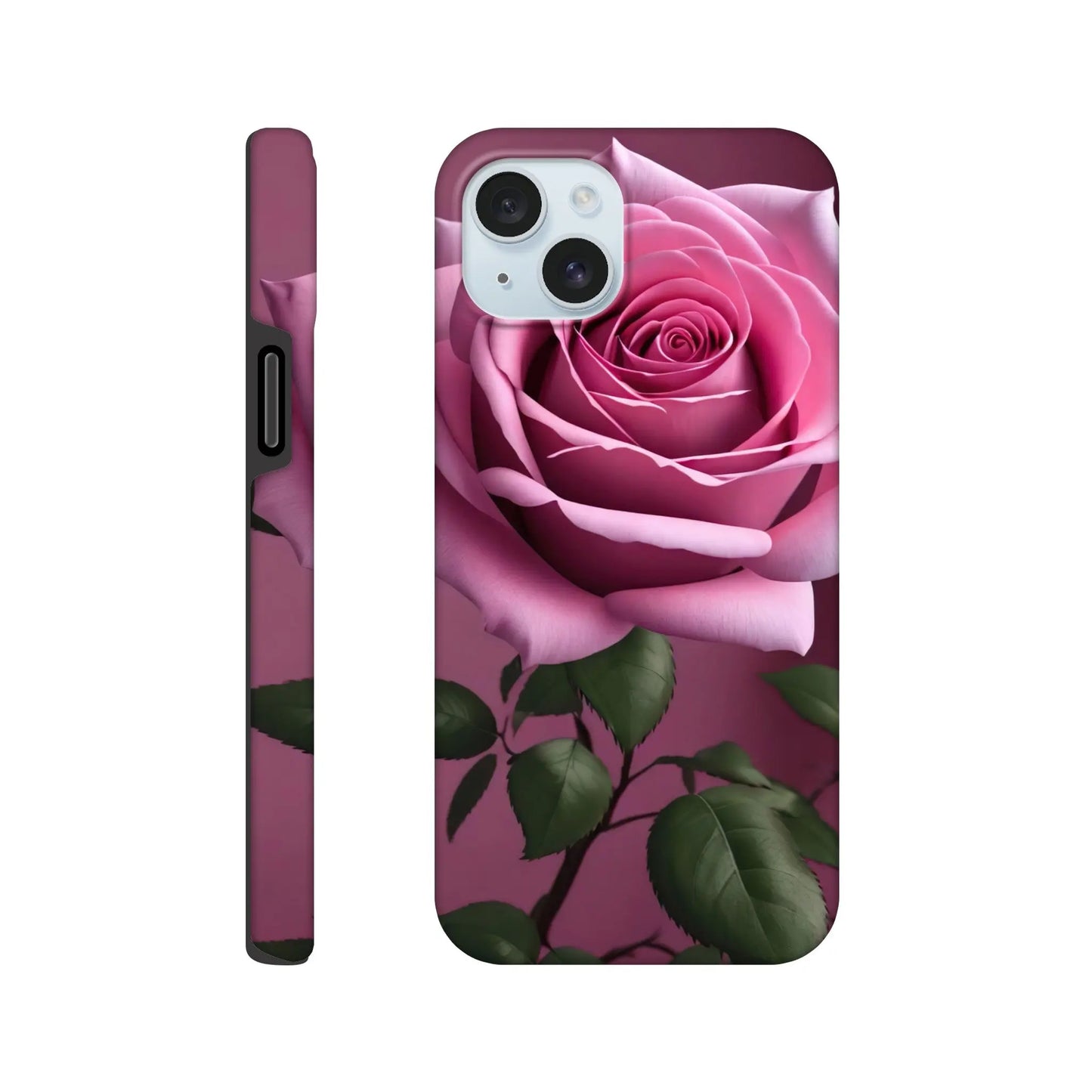 Smartphone-Hülle "Hart" - Rosa Rose - Foto Stil, KI-Kunst, Pflanzen, iPhone-15-Plus - RolConArt