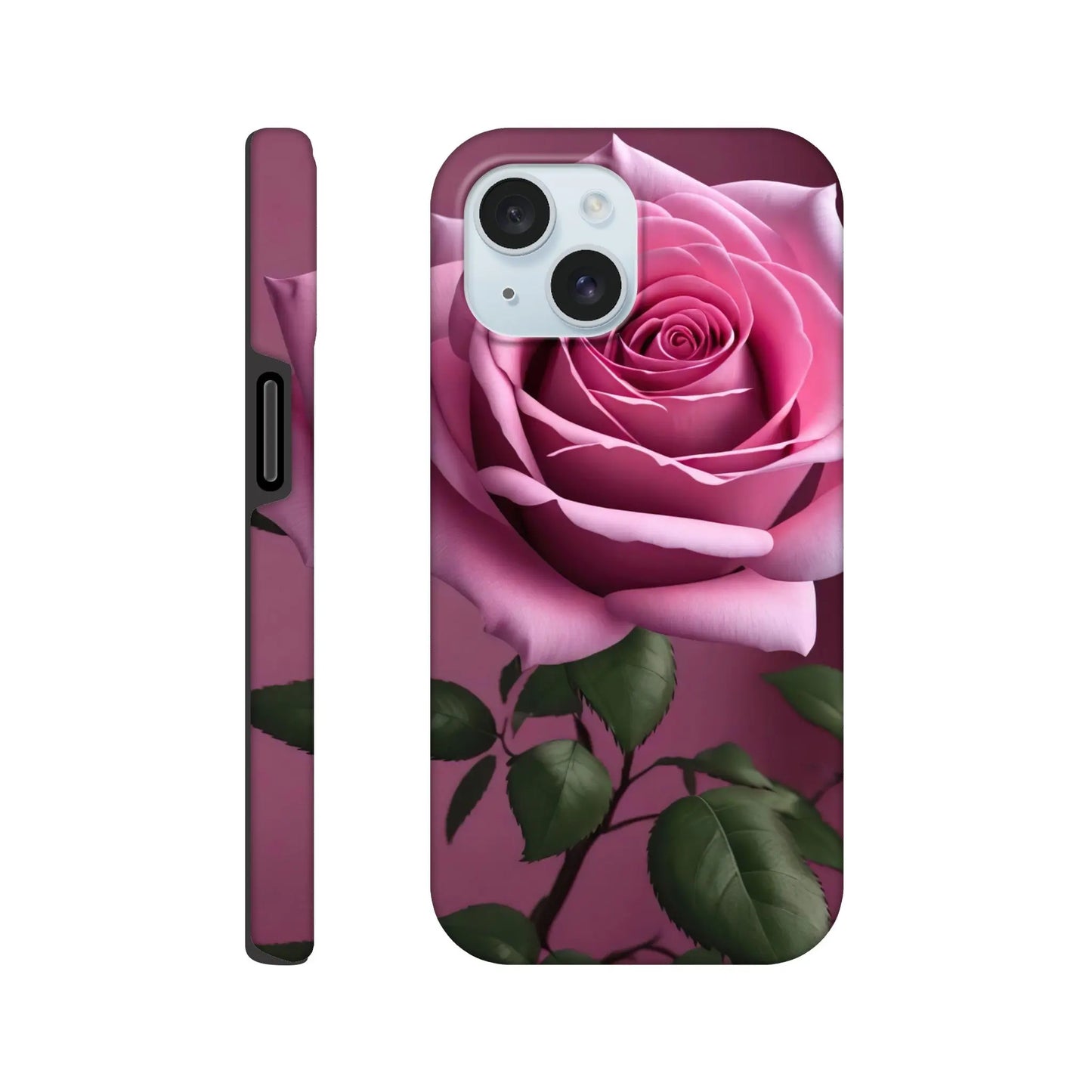 Smartphone-Hülle "Hart" - Rosa Rose - Foto Stil, KI-Kunst, Pflanzen, iPhone-15 - RolConArt