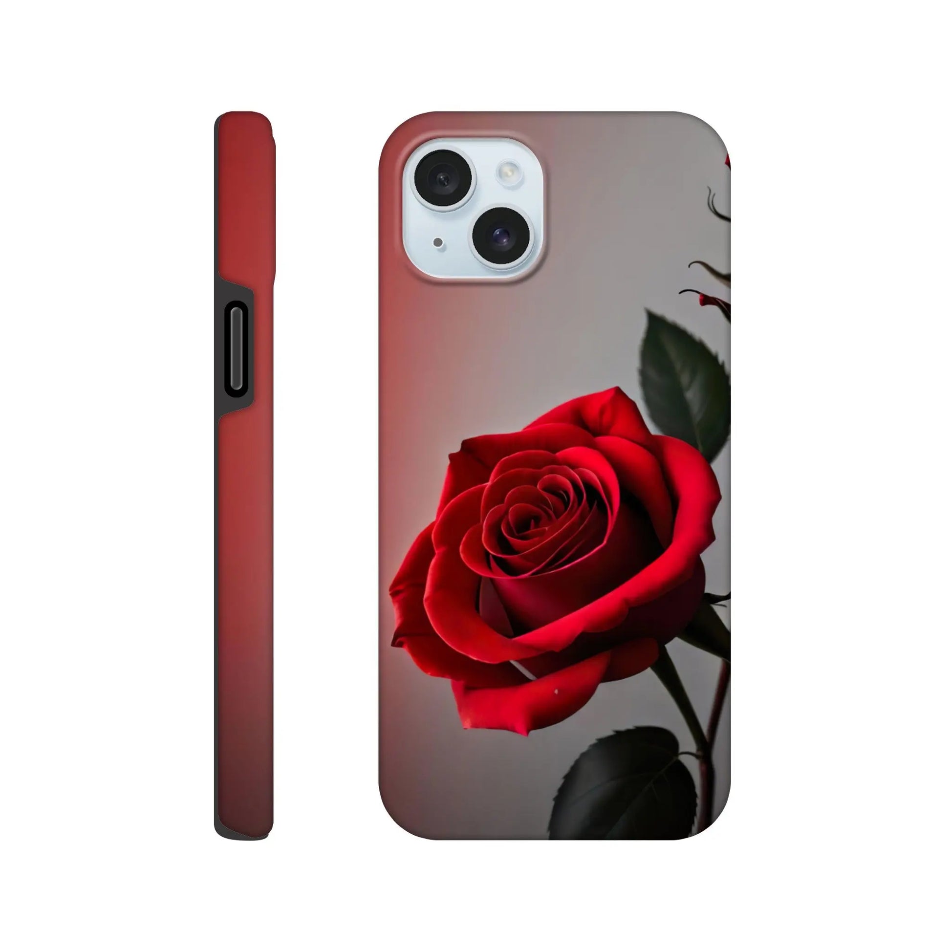 Smartphone-Hülle "Hart" - Rote Rose - Foto Stil, KI-Kunst, Pflanzen, iPhone-15-Plus - RolConArt