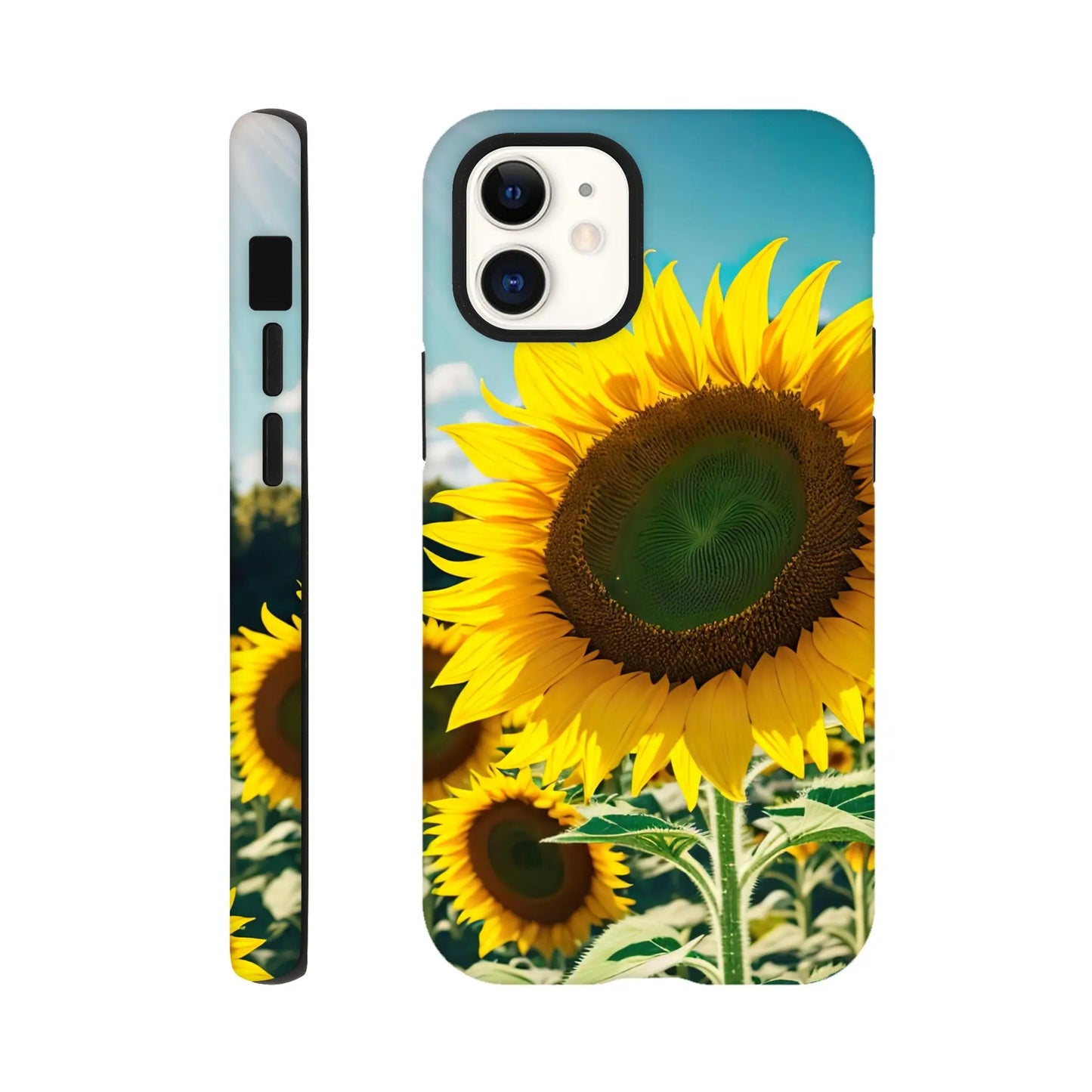 Smartphone-Hülle "Hart" - Sonnenblumen - Foto Stil, KI-Kunst, Pflanzen, iPhone-12-Mini - RolConArt