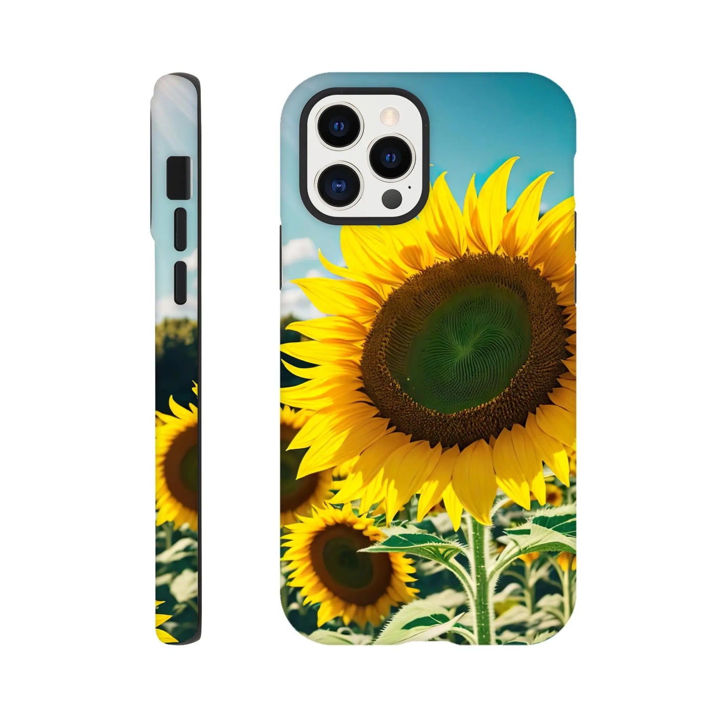 Smartphone-Hülle "Hart" - Sonnenblumen - Foto Stil, KI-Kunst, Pflanzen, iPhone-12-Pro - RolConArt