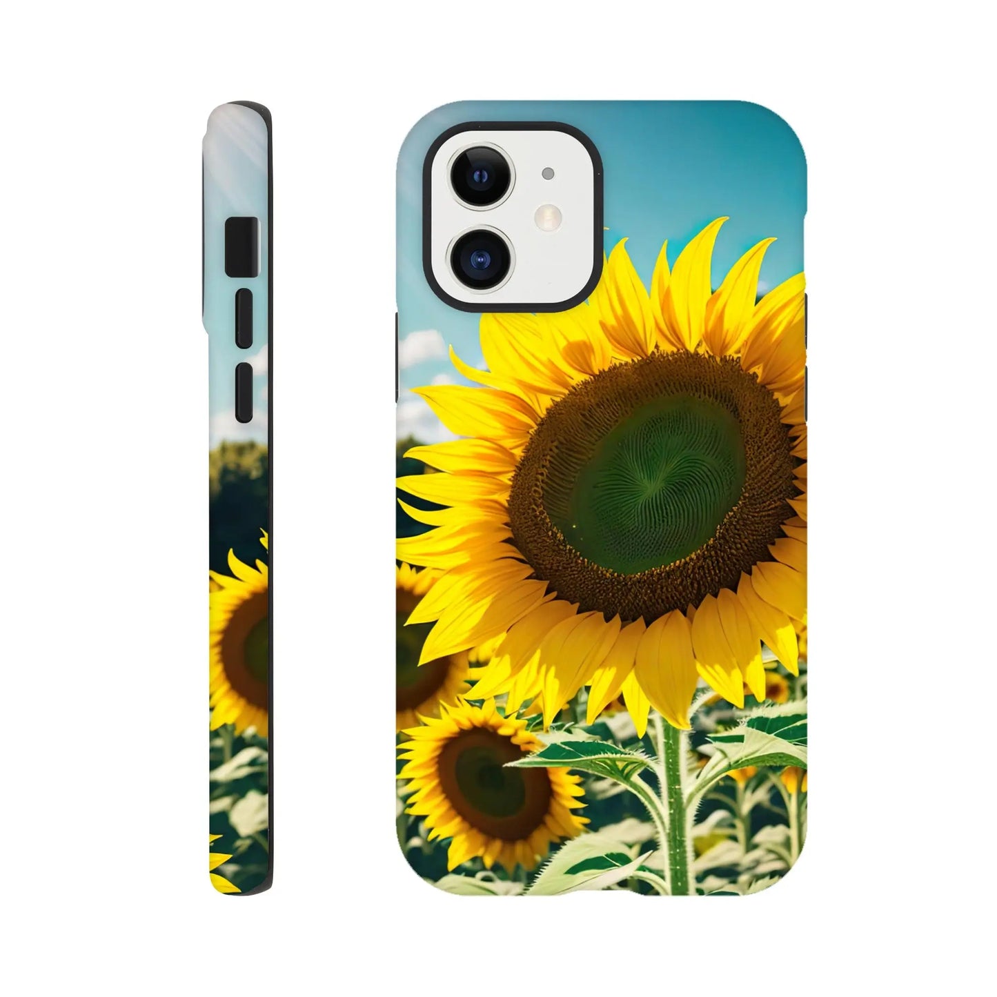 Smartphone-Hülle "Hart" - Sonnenblumen - Foto Stil, KI-Kunst, Pflanzen, iPhone-12 - RolConArt