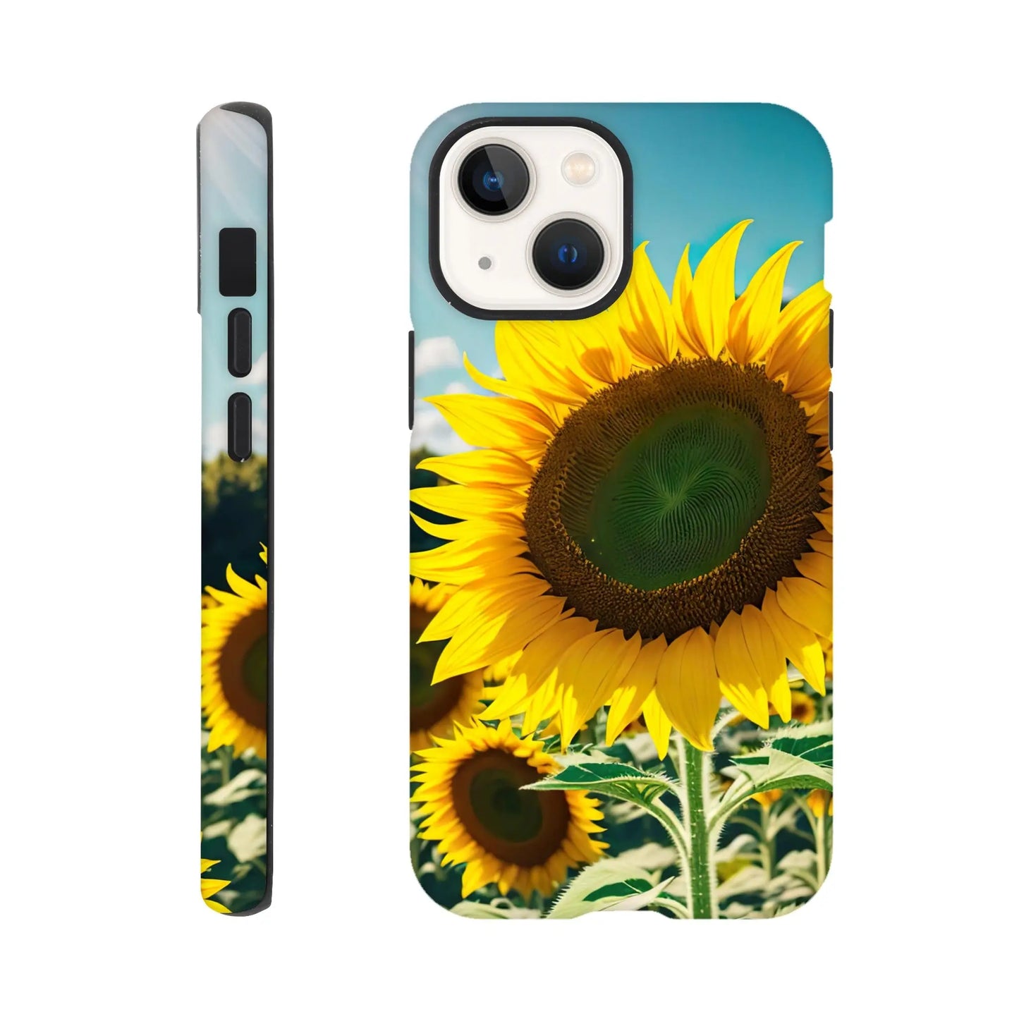 Smartphone-Hülle "Hart" - Sonnenblumen - Foto Stil, KI-Kunst, Pflanzen, iPhone-13-Mini - RolConArt