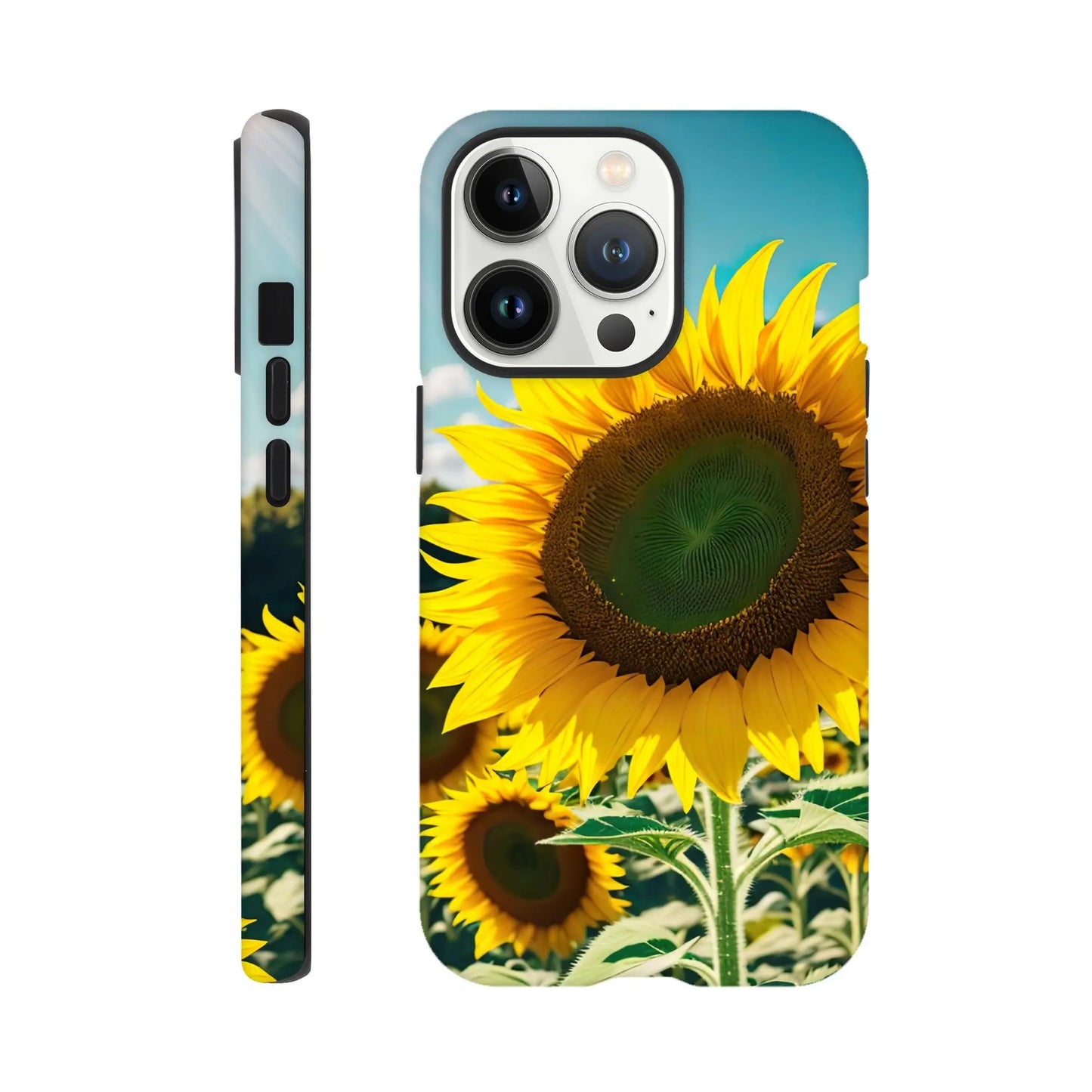 Smartphone-Hülle "Hart" - Sonnenblumen - Foto Stil, KI-Kunst, Pflanzen, iPhone-13-Pro - RolConArt