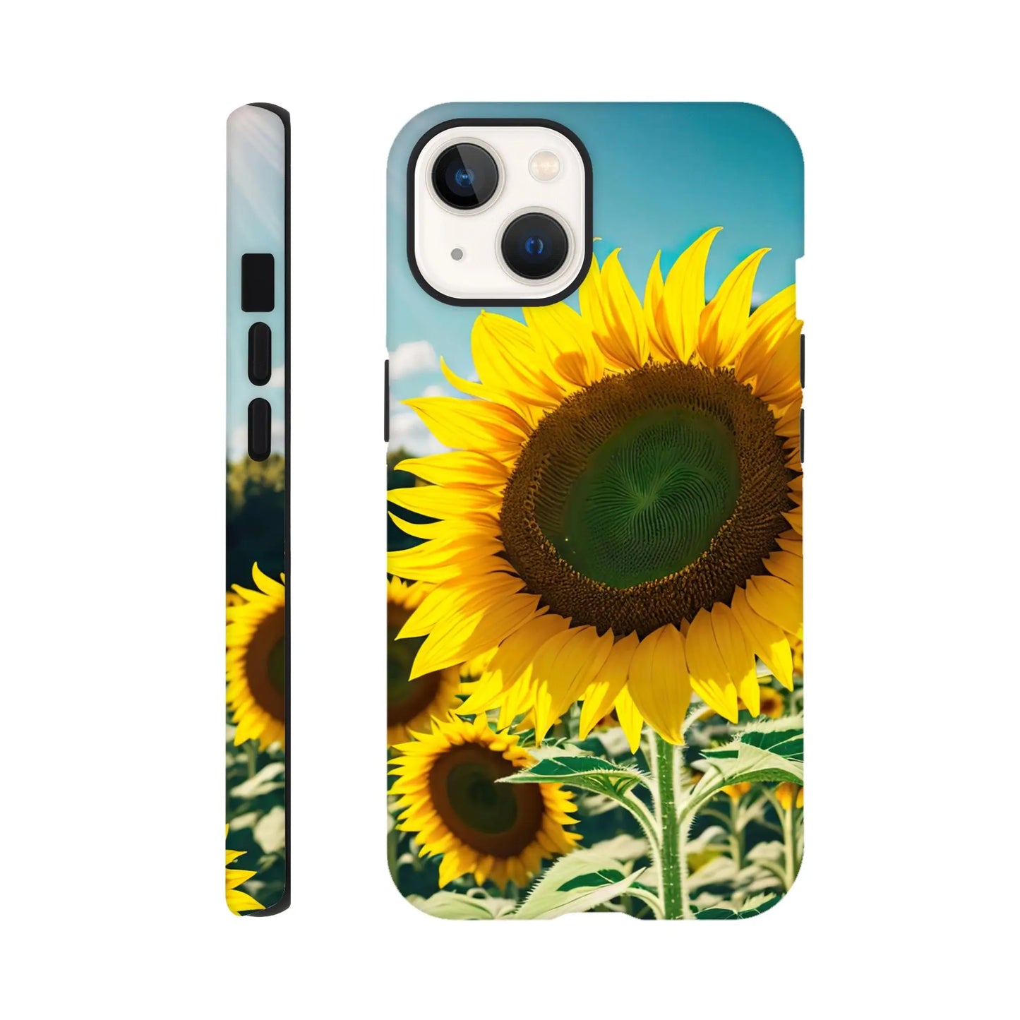 Smartphone-Hülle "Hart" - Sonnenblumen - Foto Stil, KI-Kunst, Pflanzen, iPhone-13 - RolConArt