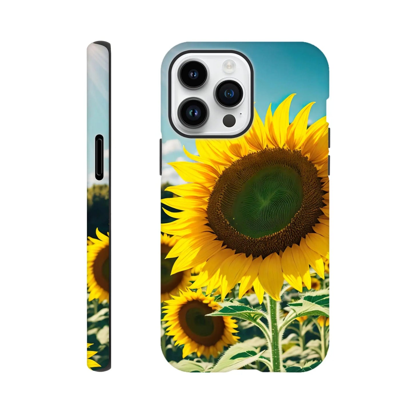 Smartphone-Hülle "Hart" - Sonnenblumen - Foto Stil, KI-Kunst, Pflanzen, iPhone-14-Pro-Max - RolConArt