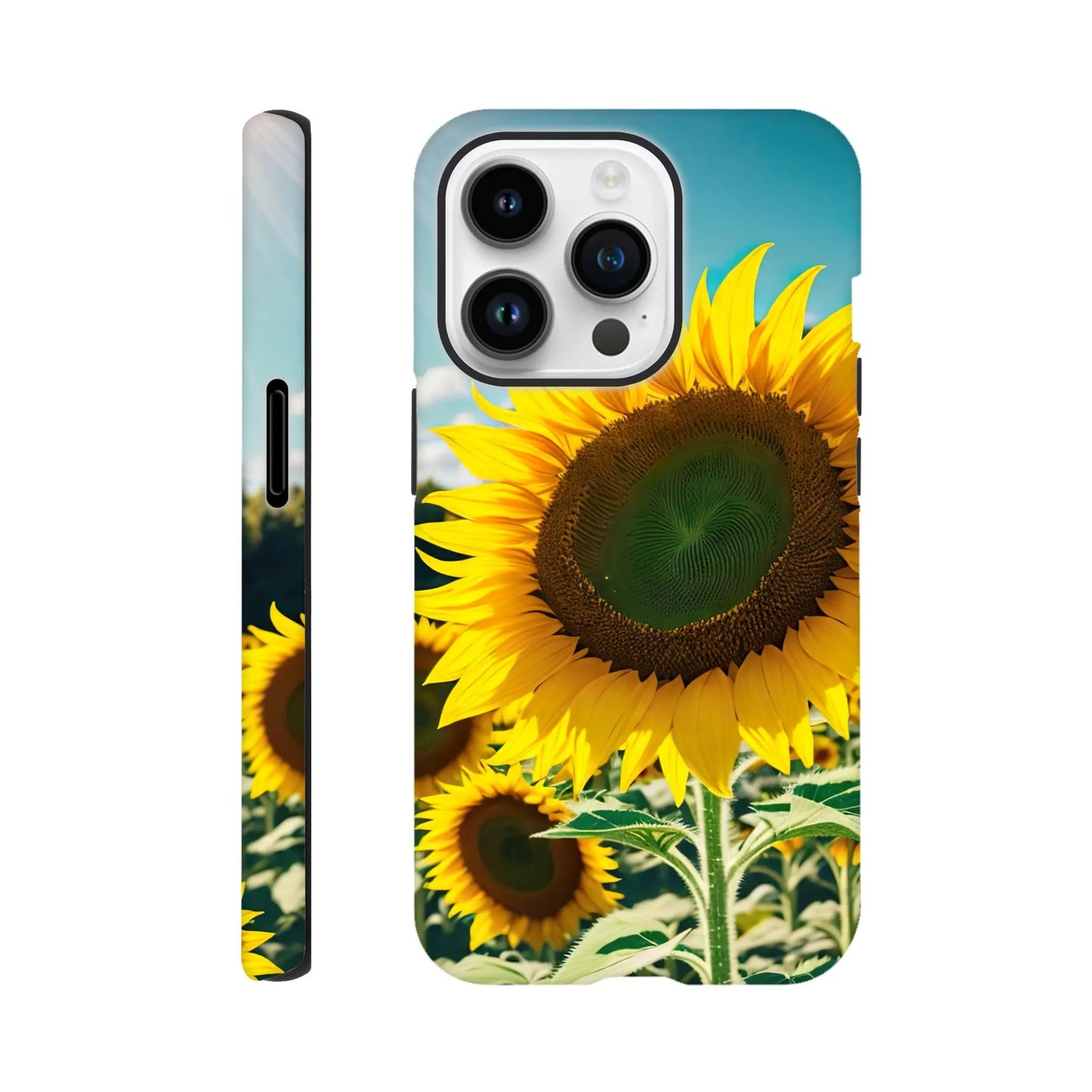 Smartphone-Hülle "Hart" - Sonnenblumen - Foto Stil, KI-Kunst, Pflanzen, iPhone-14-Pro - RolConArt