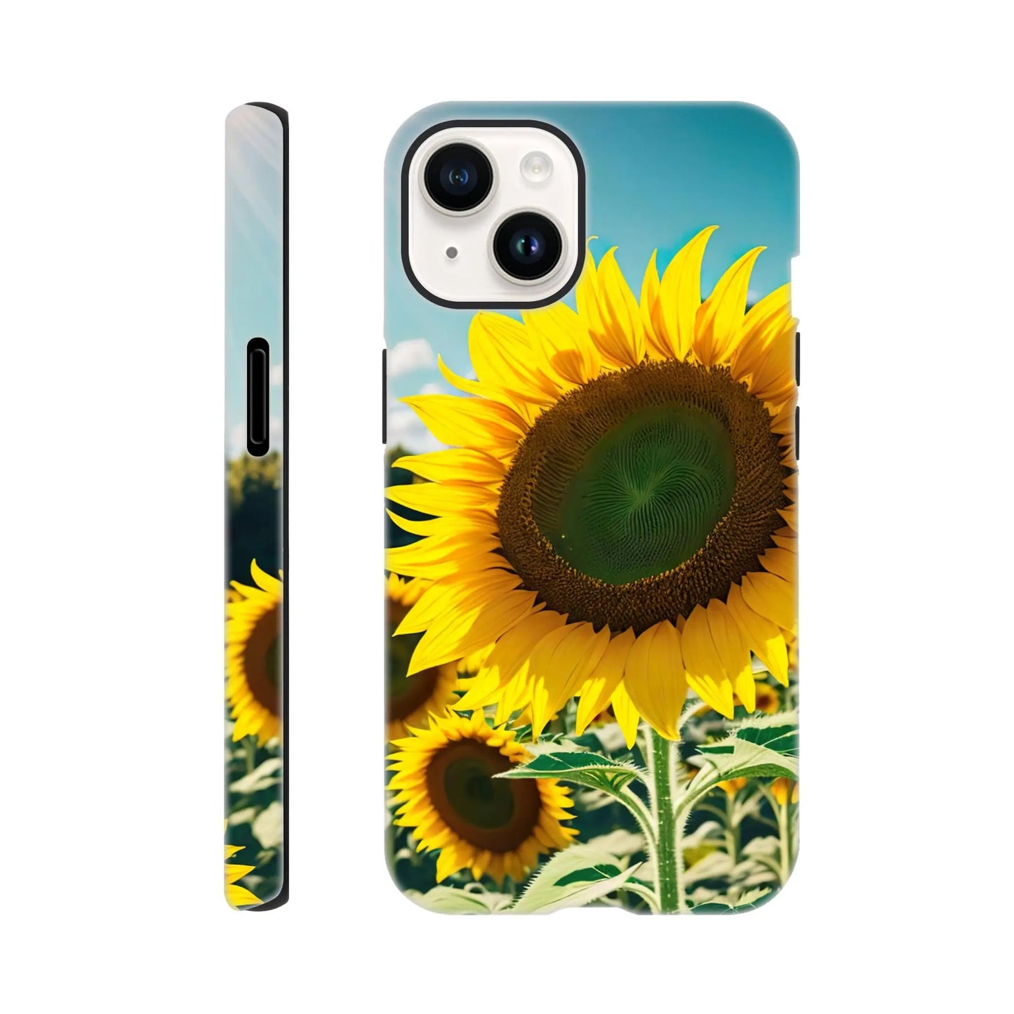 Smartphone-Hülle "Hart" - Sonnenblumen - Foto Stil, KI-Kunst, Pflanzen, iPhone-14 - RolConArt