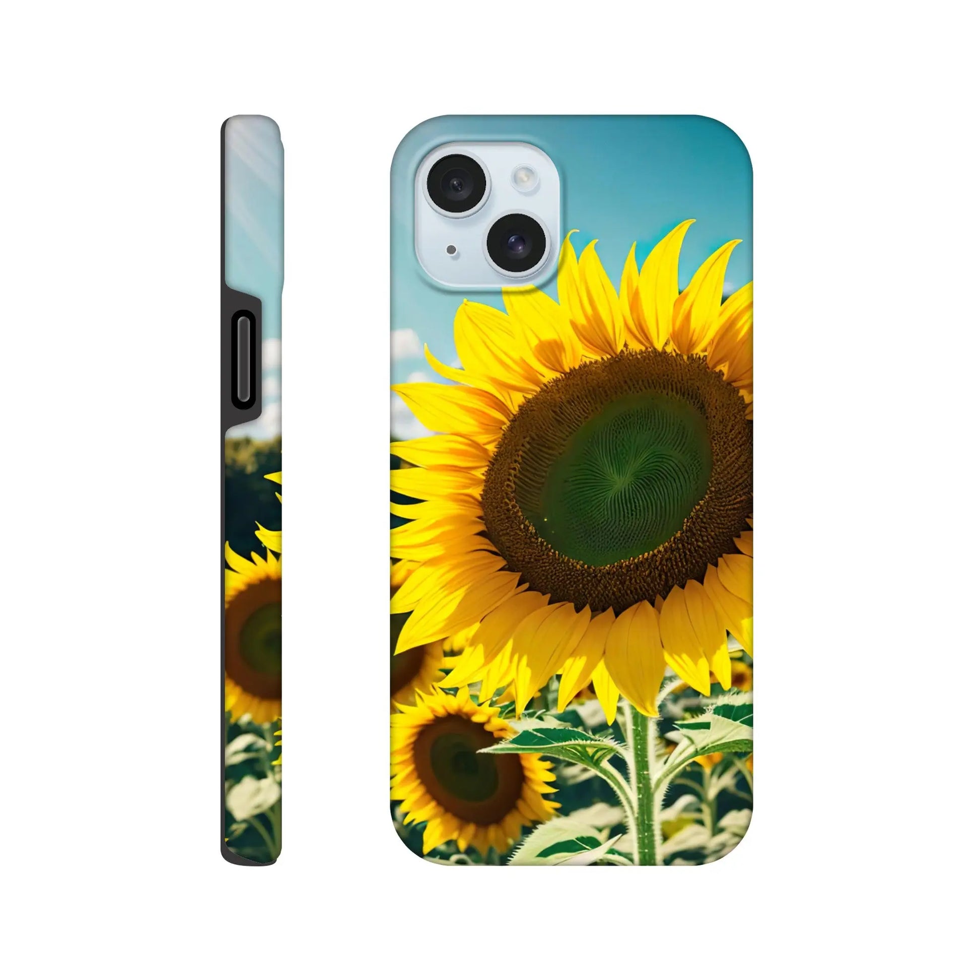 Smartphone-Hülle "Hart" - Sonnenblumen - Foto Stil, KI-Kunst, Pflanzen, iPhone-15-Plus - RolConArt