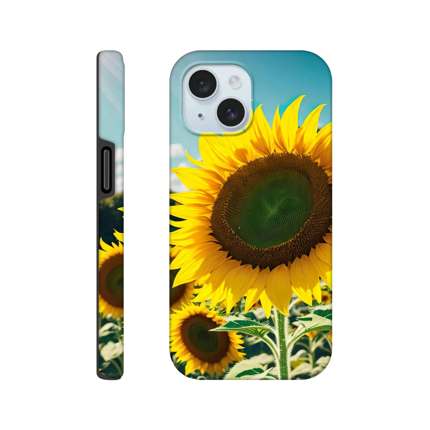 Smartphone-Hülle "Hart" - Sonnenblumen - Foto Stil, KI-Kunst, Pflanzen, iPhone-15 - RolConArt