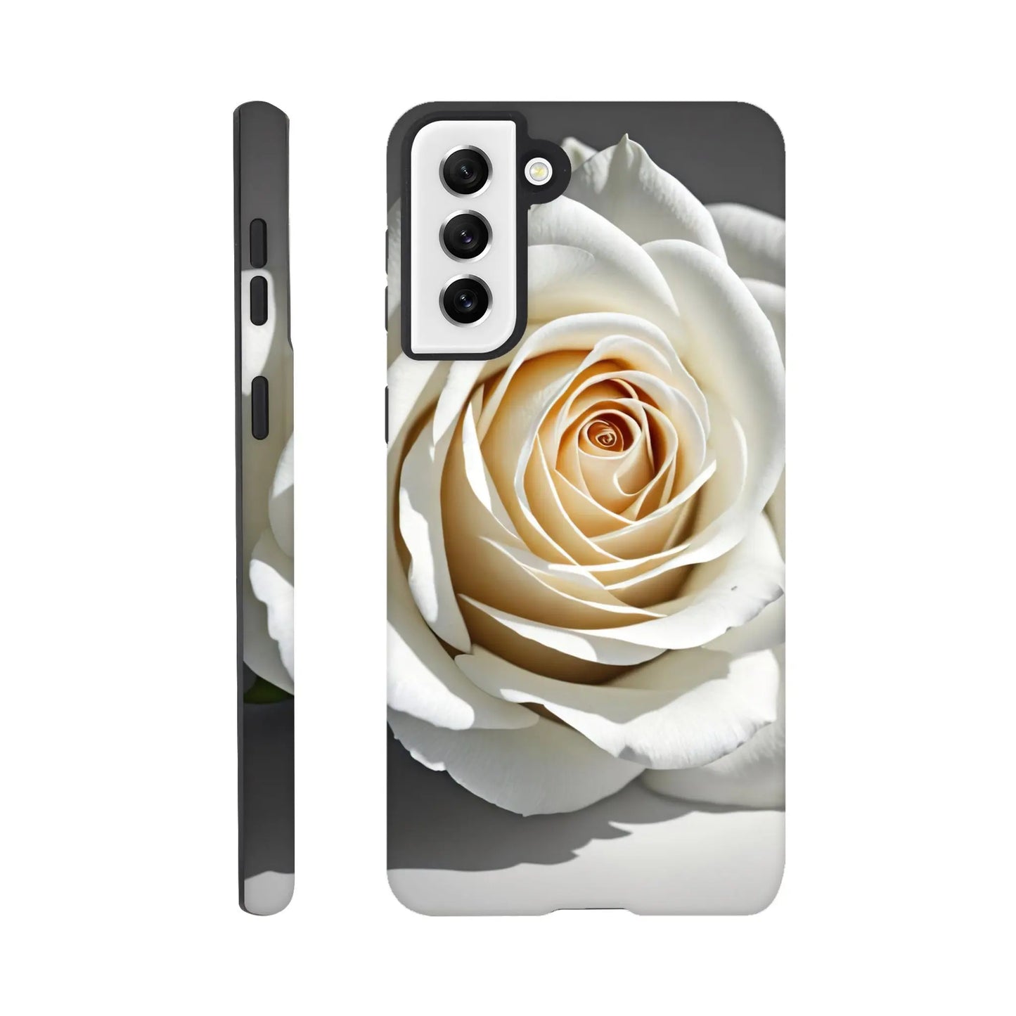 Smartphone-Hülle "Hart" - Weiße Rose - Foto Stil, KI-Kunst, Pflanzen, Galaxy-S21-Plus - RolConArt