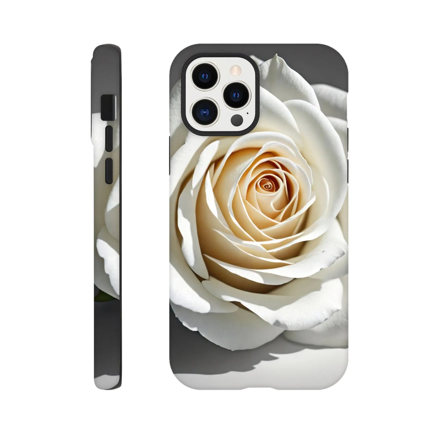 Smartphone-Hülle "Hart" - Weiße Rose - Foto Stil, KI-Kunst, Pflanzen, iPhone-12-Pro - RolConArt