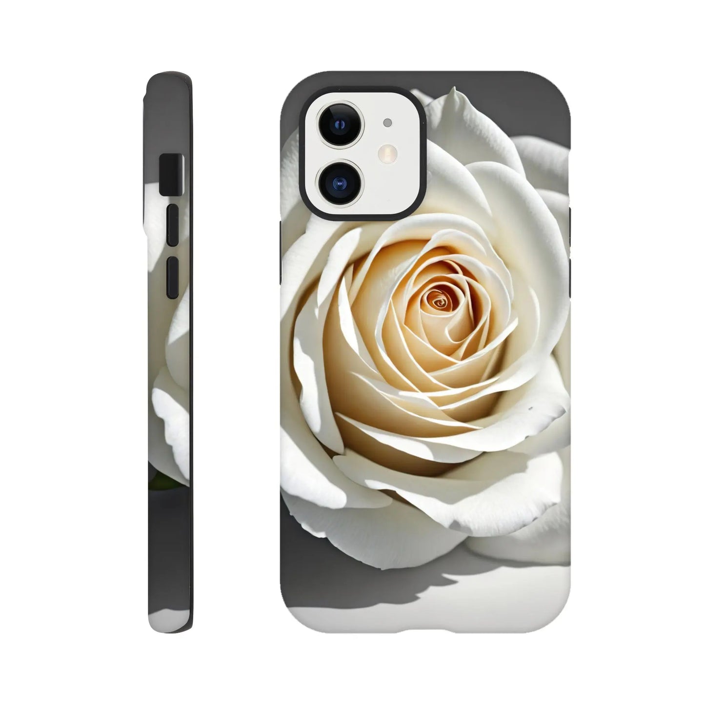 Smartphone-Hülle "Hart" - Weiße Rose - Foto Stil, KI-Kunst, Pflanzen, iPhone-12 - RolConArt