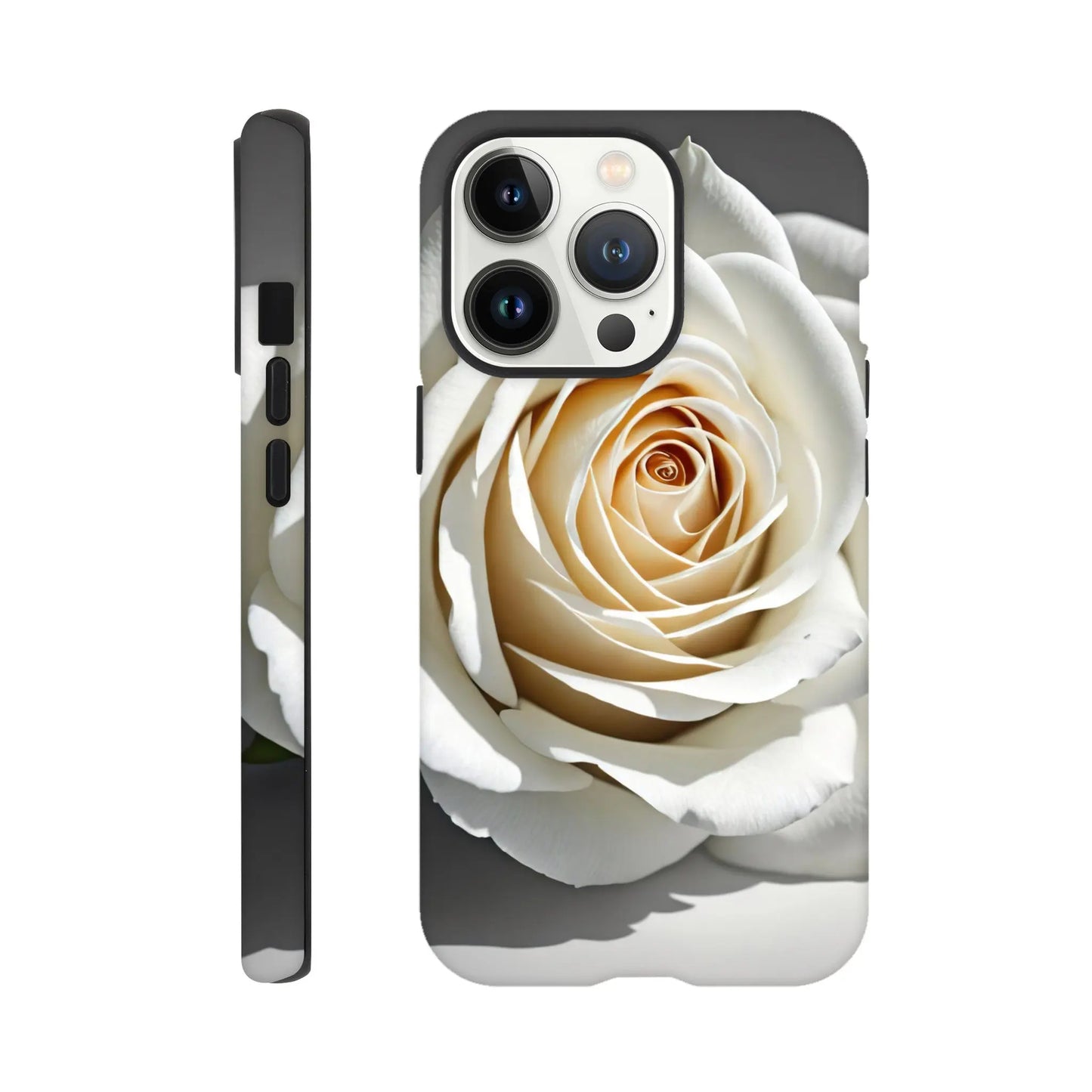 Smartphone-Hülle "Hart" - Weiße Rose - Foto Stil, KI-Kunst, Pflanzen, iPhone-13-Pro - RolConArt