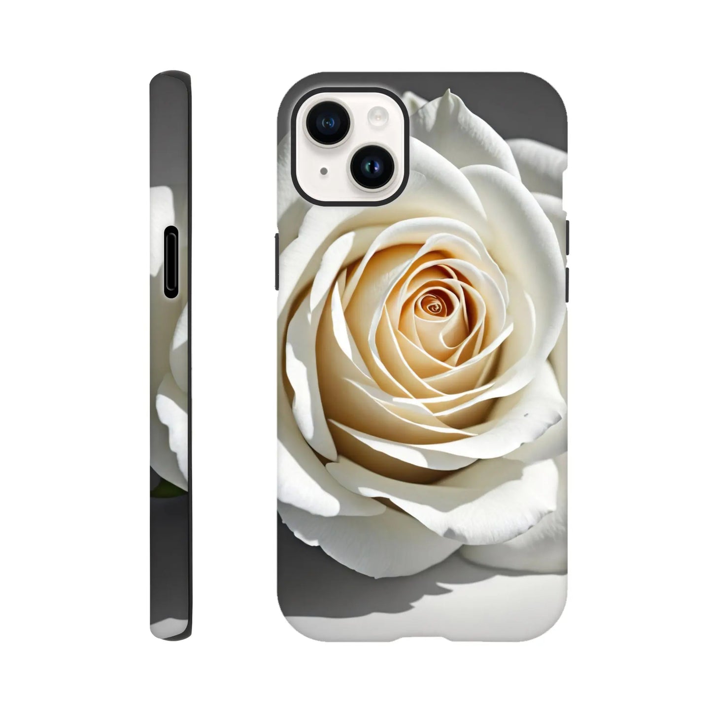 Smartphone-Hülle "Hart" - Weiße Rose - Foto Stil, KI-Kunst, Pflanzen, iPhone-14-Plus - RolConArt