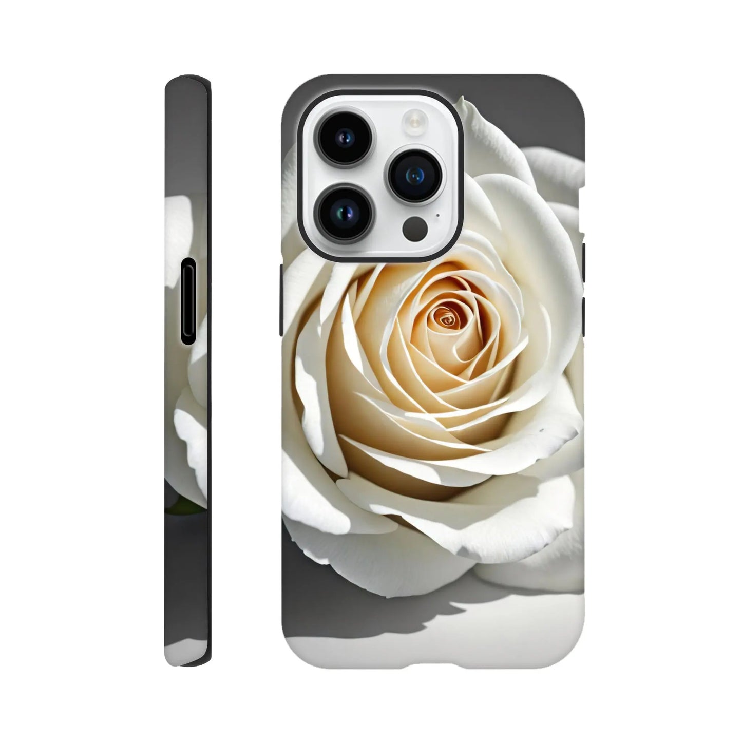 Smartphone-Hülle "Hart" - Weiße Rose - Foto Stil, KI-Kunst, Pflanzen, iPhone-14-Pro - RolConArt