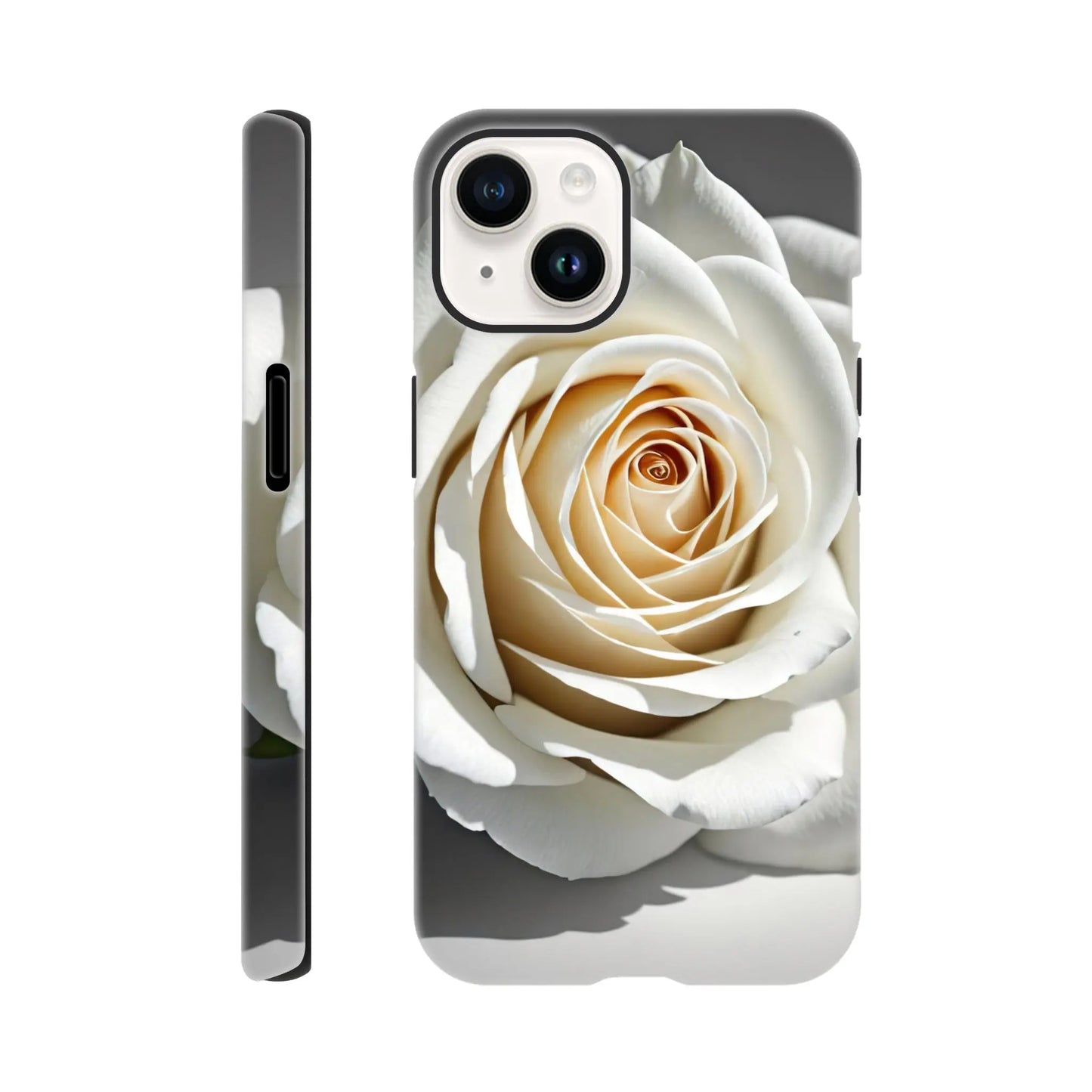 Smartphone-Hülle "Hart" - Weiße Rose - Foto Stil, KI-Kunst, Pflanzen, iPhone-14 - RolConArt