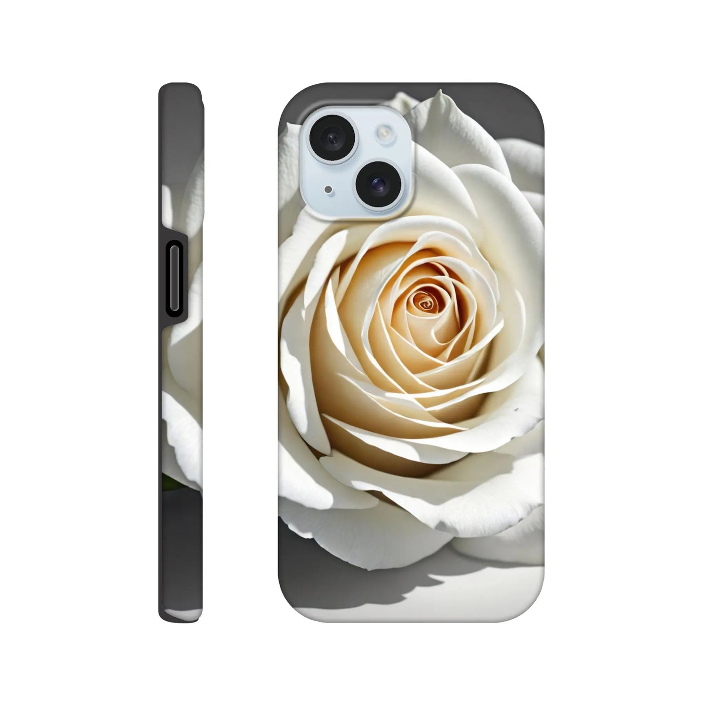 Smartphone-Hülle "Hart" - Weiße Rose - Foto Stil, KI-Kunst, Pflanzen, iPhone-15 - RolConArt