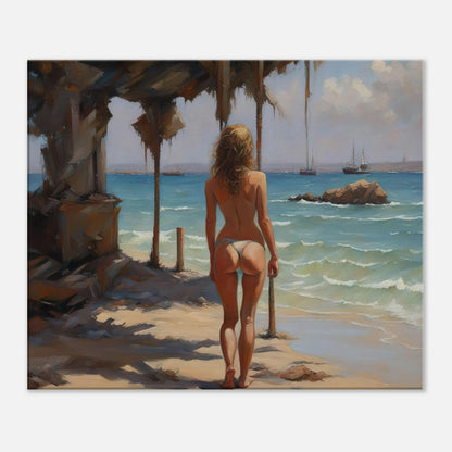 Leinwandbild - Frau am Strand - Malerischer Stil, KI-Kunst - RolConArt, Malerischer Stil - Porträts, 50x60-cm-20x24