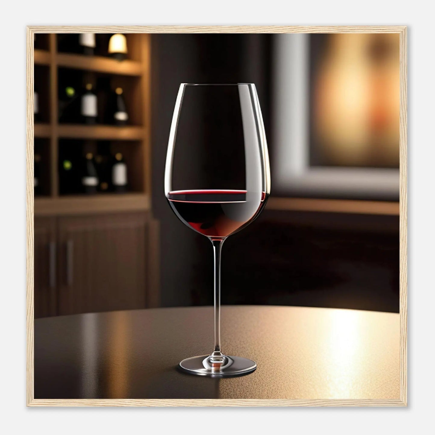 Gerahmtes Premium-Poster - Rotwein im Glas - Foto Stil, KI-Kunst - RolConArt, Kreative Vielfalt, 70x70-cm-28x28-Holzrahmen