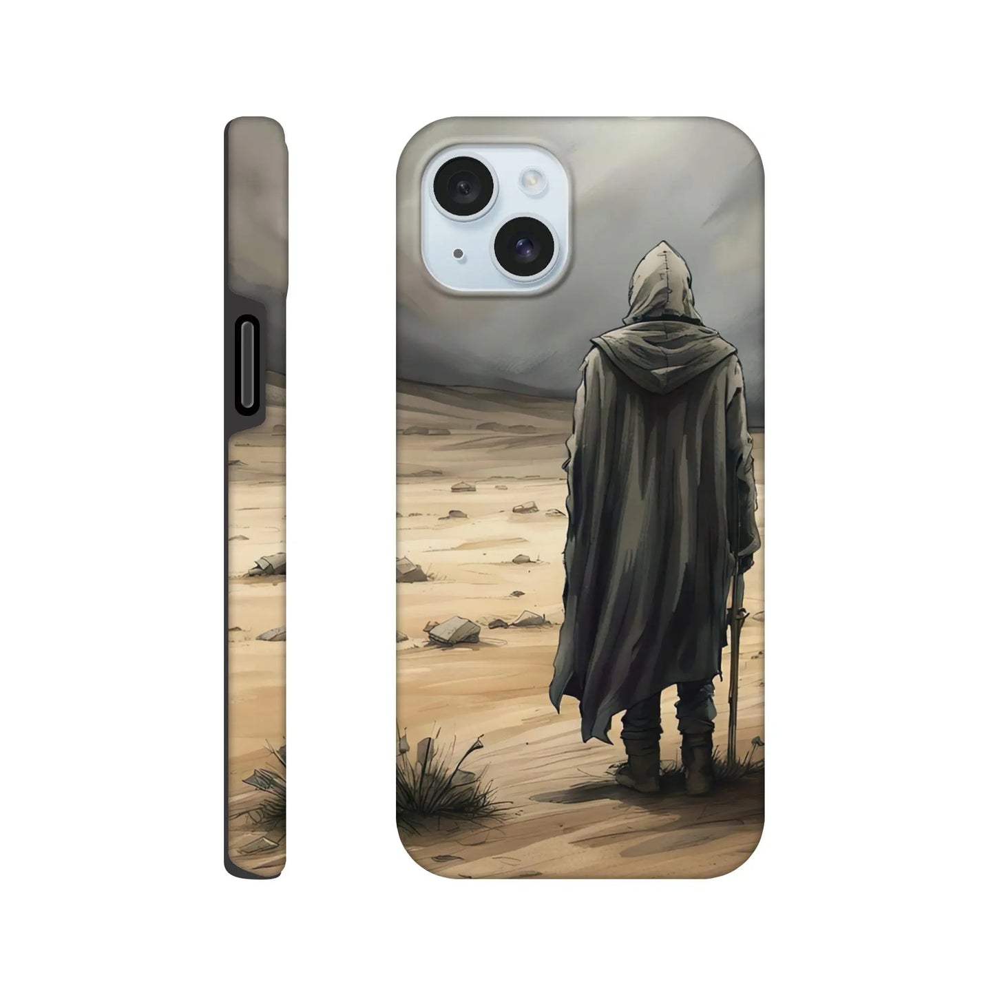 Smartphone-Hülle "Hart" - Wüstenwanderer - Malerischer Stil, KI-Kunst RolConArt, Malerischer Stil - Porträts, iPhone-15-Plus