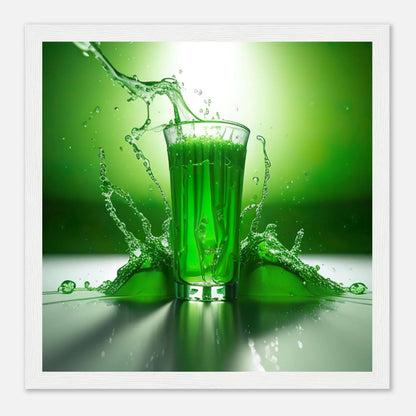 Gerahmtes Premium-Poster - Glas mit grünem Trank - Foto Stil, KI-Kunst - RolConArt, Kreative Vielfalt, 30x30-cm-12x12-Weißer-Rahmen