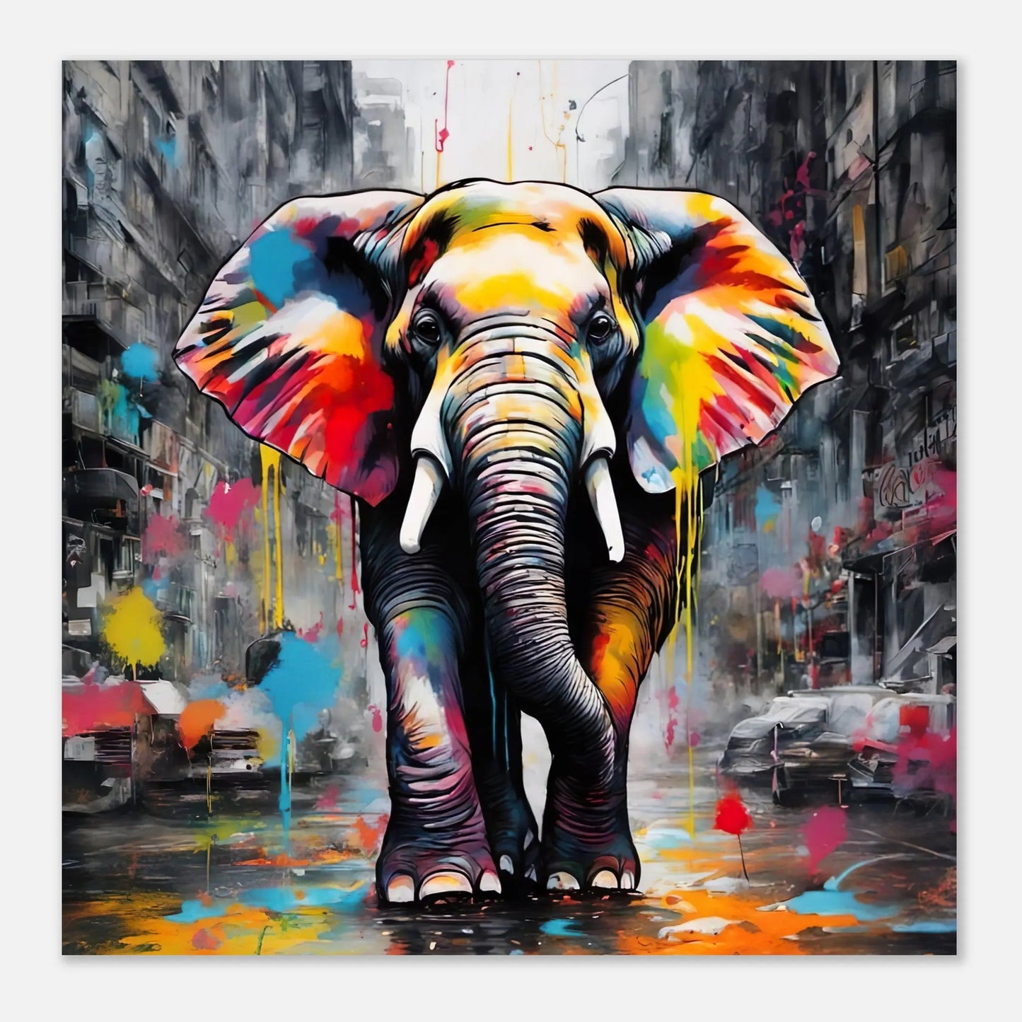 Aluminiumdruck - Elefant - Splash Art Stil, KI-Kunst RolConArt