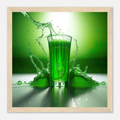 Gerahmtes Premium-Poster - Glas mit grünem Trank - Foto Stil, KI-Kunst - RolConArt, Kreative Vielfalt, 30x30-cm-12x12-Holzrahmen