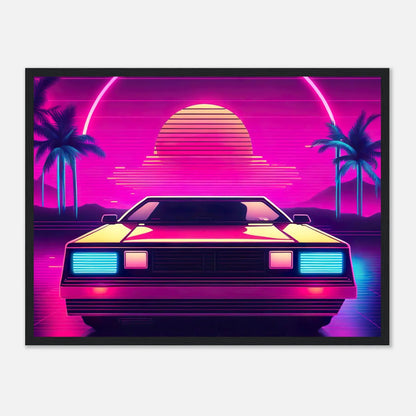 Gerahmtes Premium-Poster - Retro Auto - Neon Stil, KI-Kunst - RolConArt, Neon, 45x60-cm-18x24-Schwarzer-Rahmen