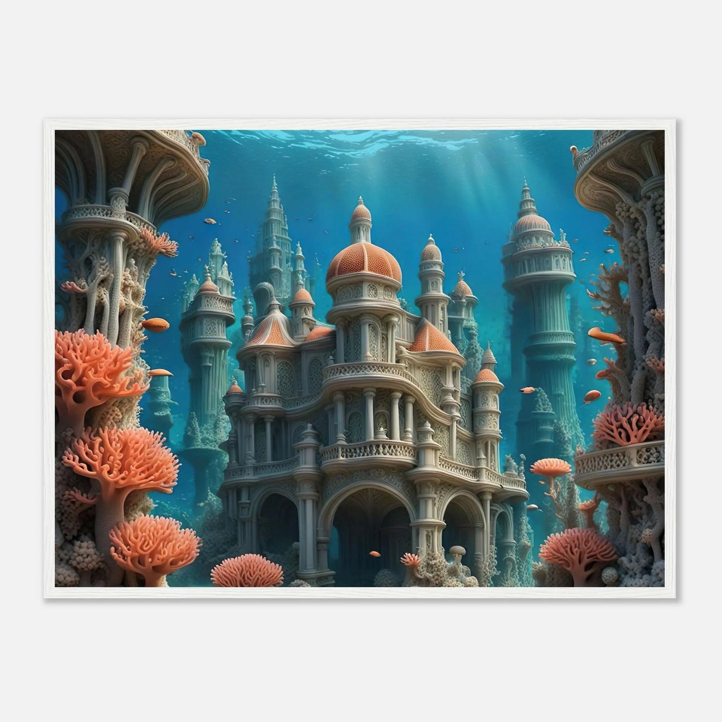 Gerahmtes Premium-Poster - Unterwasserwelt - Digitaler Stil, KI-Kunst - RolConArt, Unterwasserlandschaften, 60x80-cm-24x32-Weißer-Rahmen