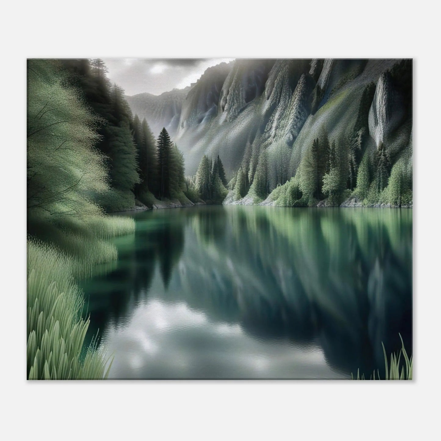 Leinwandbild - Landschaft mit See - Digitaler Stil, KI-Kunst - RolConArt, Landschaften, 50x60-cm-20x24