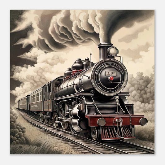 Moderner Forex-Druck - Dampflokomotive  - Schwarz-Weiß, KI-Kunst RolConArt