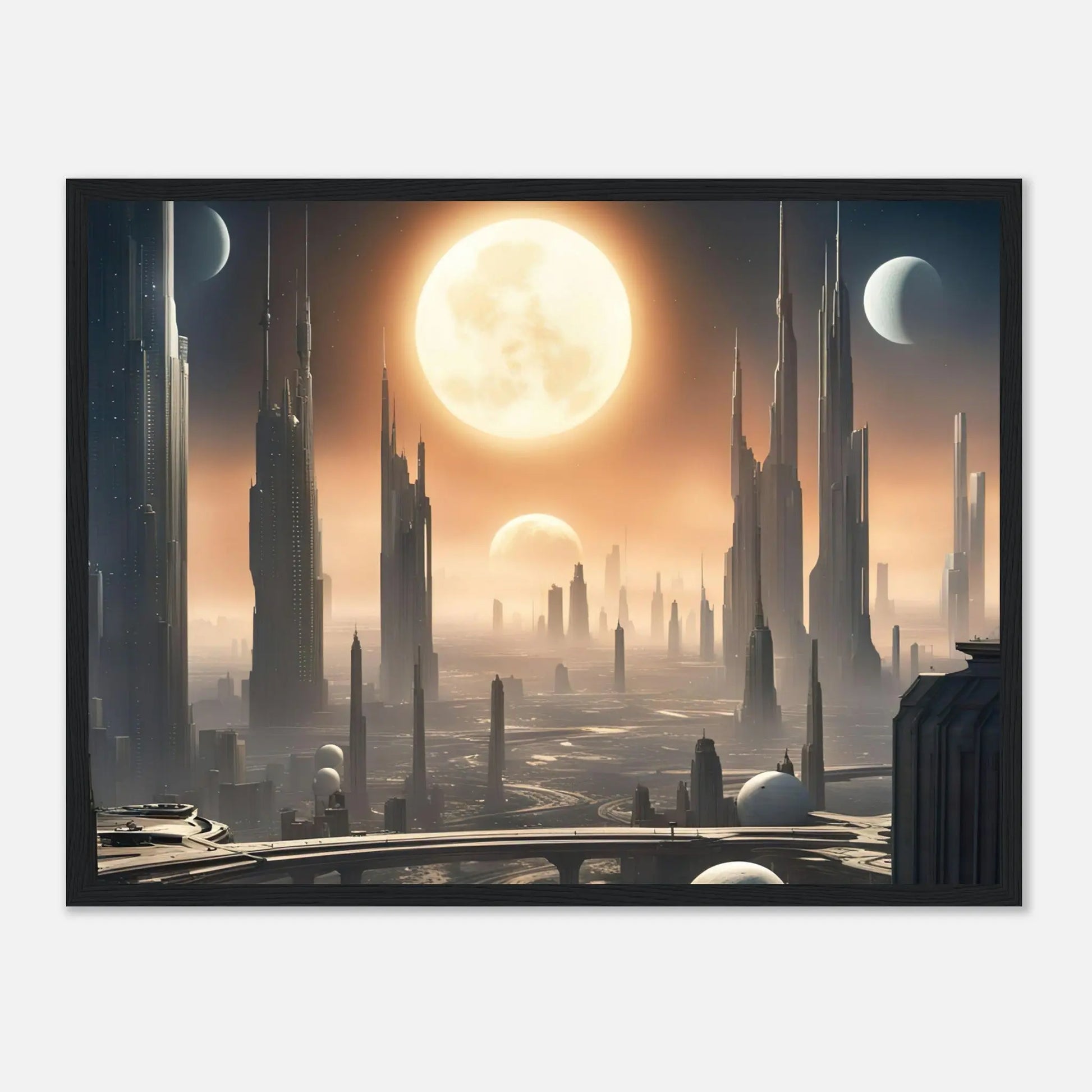 Gerahmtes Premium-Poster -Futuristische Welt- Digitaler Stil, KI-Kunst - RolConArt, Sci-Fi, 45x60-cm-18x24-Schwarzer-Rahmen