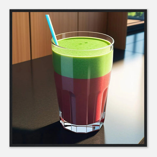 Gerahmtes Premium-Poster - Smoothie im Glas - Foto Stil, KI-Kunst - RolConArt, Kreative Vielfalt, 70x70-cm-28x28-Schwarzer-Rahmen