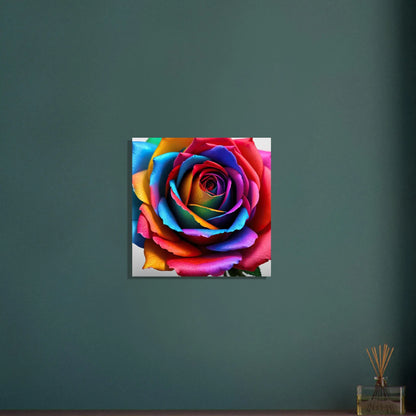 Aluminiumdruck - Bunte Rose - Foto Stil, KI-Kunst - RolConArt, Pflanzen, 50x50-cm-20x20