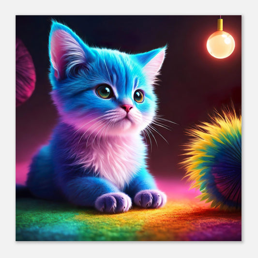 Moderner Forex-Druck - Neugieriges blaues Kätzchen - 3D-Stil, KI-Kunst - RolConArt, Tiere - Kreative Vielfalt, 