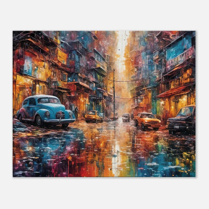 Leinwandbild - Farbenchaos auf der Straße - Splash Art Stil, KI-Kunst - RolConArt, Splash Art, 60x75-cm-24x30