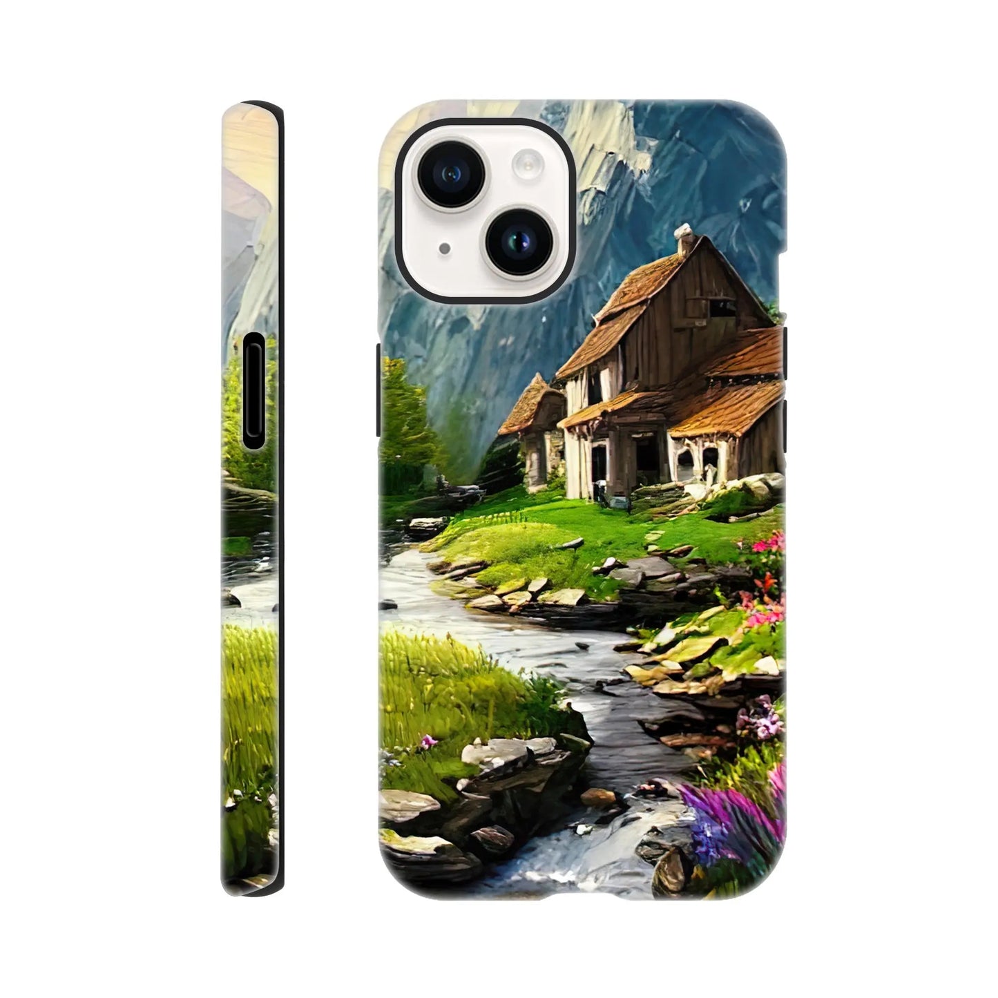 Smartphone-Hülle "Hart" - Berglandschaft - Malerischer Stil, KI-Kunst RolConArt, Landschaften, iPhone-14