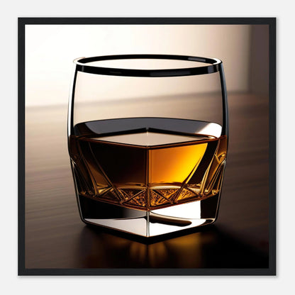 Gerahmtes Premium-Poster - Whiskey im Glas - Foto Stil, KI-Kunst - RolConArt, Kreative Vielfalt, 50x50-cm-20x20-Schwarzer-Rahmen