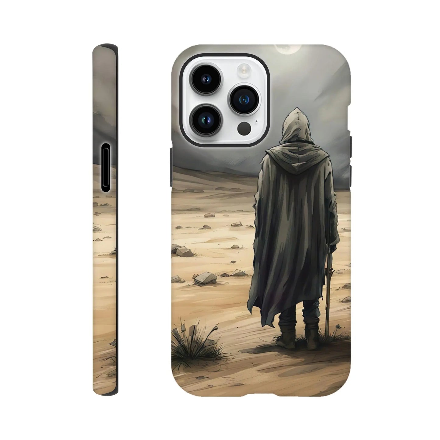 Smartphone-Hülle "Hart" - Wüstenwanderer - Malerischer Stil, KI-Kunst RolConArt, Malerischer Stil - Porträts, iPhone-14-Pro-Max