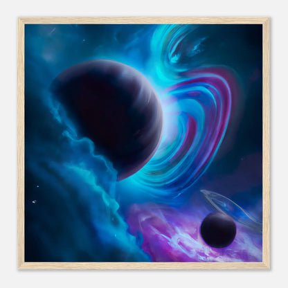 Gerahmtes Premium-Poster - Planet, Weltraum - Digitaler Stil, KI-Kunst - RolConArt, Sci-Fi, 50x50-cm-20x20-Holz