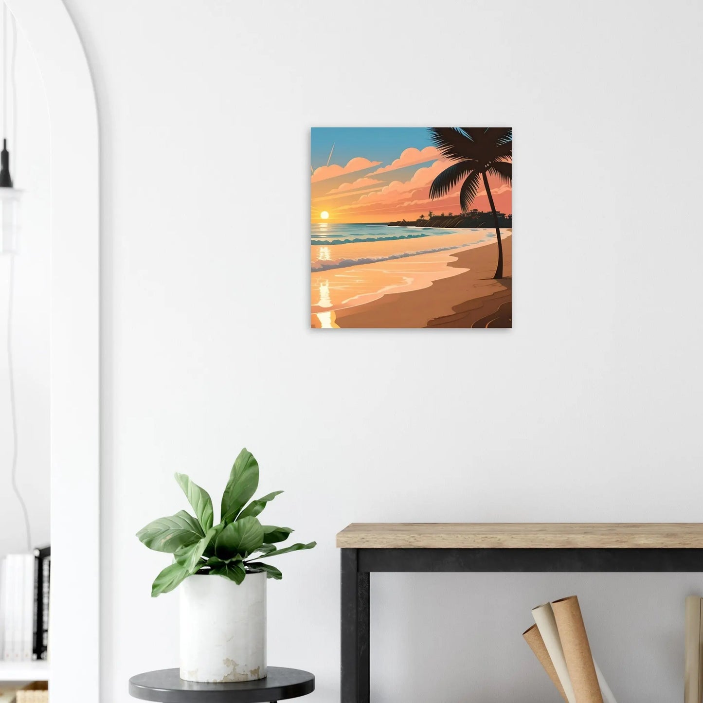 Moderner Forex-Druck - Abendsonne am Meer - Digitaler Stil, KI-Kunst - RolConArt, Landschaften, 50x50-cm-20x20-Weiß